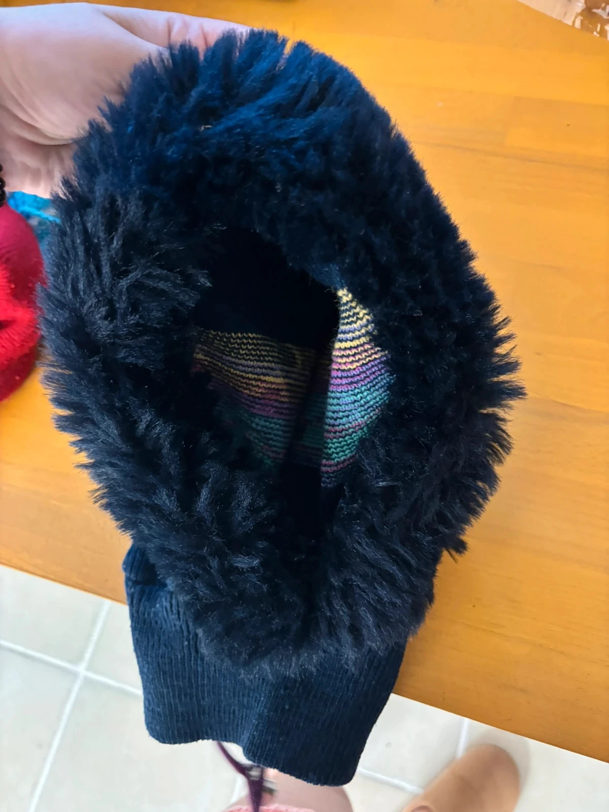 Cagoule vintage azul marinho com falsa pele e padrões – 2/4 anos – photo 4
